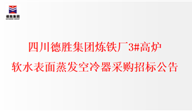 德勝集團(tuán)煉鐵廠(chǎng)3#高爐 軟水表面蒸發(fā)空冷器招標(biāo)公告